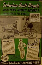 Everything Bicycles - : 1941 Schwinn Bicycle Shatters World Record - Alfred Letourneur rides 108.92mph, Original: Posters