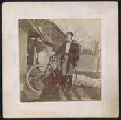 Everything Bicycles - : c.1898 CYCLISTS STANDING WITH SAFETY (Lady or Gent?): Photographs-Antique Collectables (tin, glass, paper)