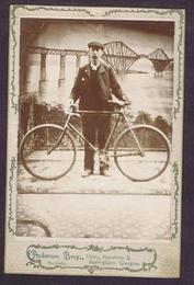 Everything Bicycles - : c.1897 GENT WITH SAFETY-Large backscreen of water with a long bridge. (Anderson Bros. Studio, Glasgow, Scotland: Photographs-Antique Collectables (tin, glass, paper)