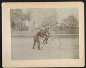 Everything Bicycles - : c.1892 GENT ON RACING SAFETY BEING HELD BY A STARTER (on the road): Photographs-Antique Collectables (tin, glass, paper)