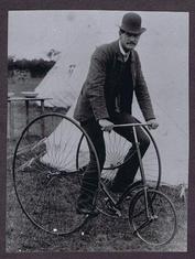 Everything Bicycles - : c.1880`s GENT WITH DERBY HAT ON A TRICYCLE - It appears that he is at a cycling meet: Photographs-Antique Collectables (tin, glass, paper)