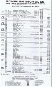 Everything Bicycles - : <p>1965 January 15th, Schwinn Bicycles Fair Trade or Suggested Retail Prices, Zone-3</p>: Schwinn Bicycle Items