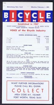 Everything Bicycles - : 1972 February 1st,&nbsp;BICYCLE JOURNAL Advertising Rate Card&nbsp; : Magazines&Periodicals-Contemporary, Bicycle Journal & BBJ (Bicycle Business Jour